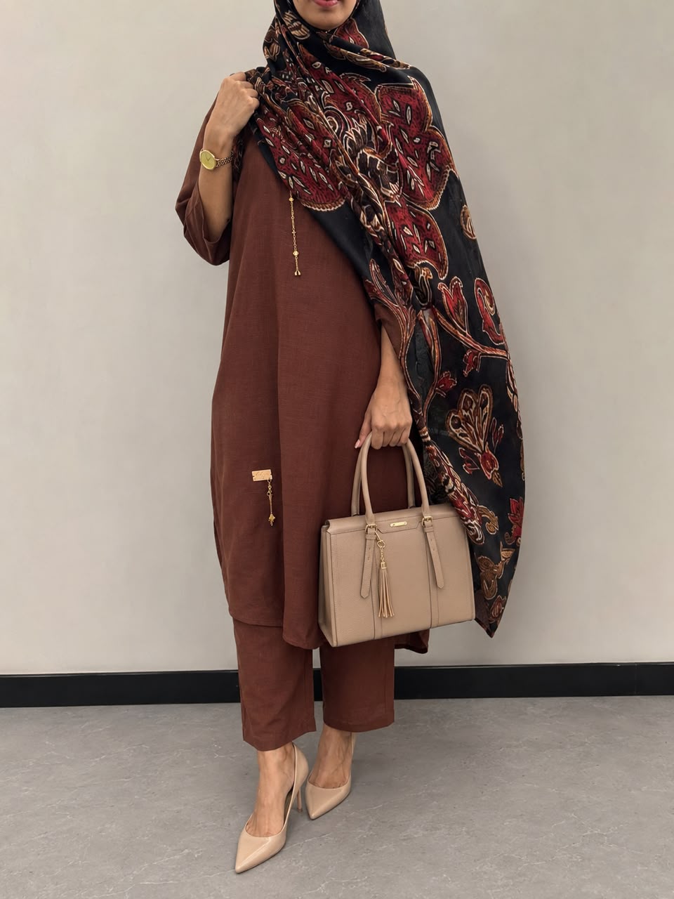 MYRA & NYRA Linen Blend 3 Piece Set-Brown