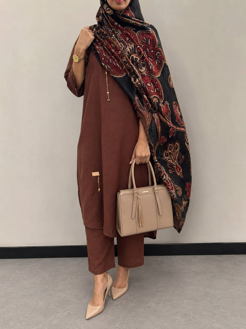 MYRA & NYRA Linen Blend 3 Piece Set-Brown