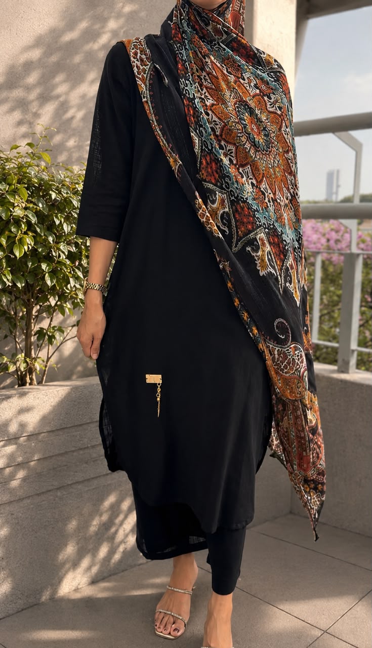 MYRA & NYRA Linen Blend 3 Piece Set-Black