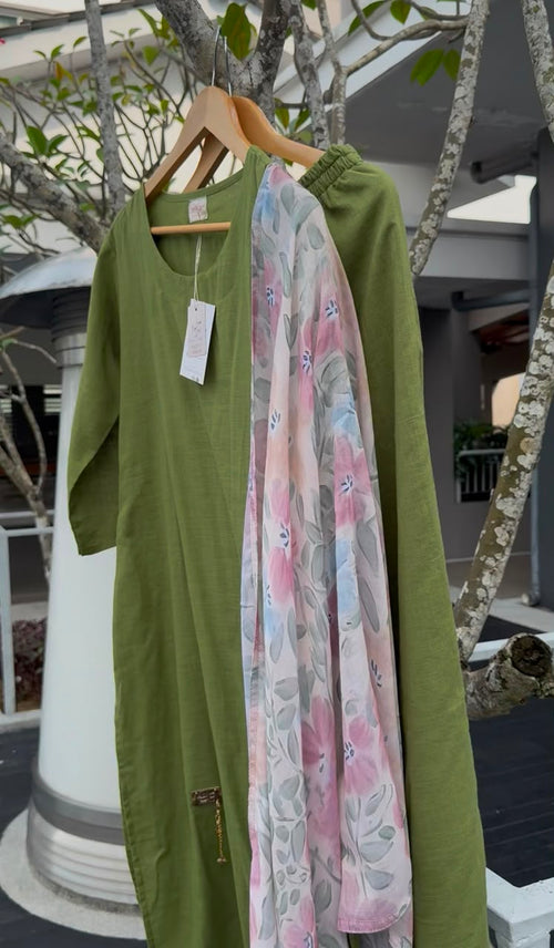 MYRA & NYRA Linen Blend 3 Piece Set-GREEN